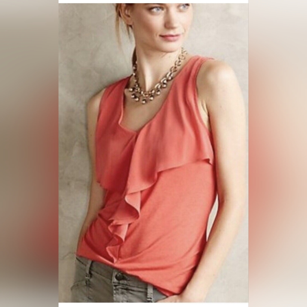 Anthropologie Deletta Pinna Ruffle Flounce Coral Tank, in Size Small
